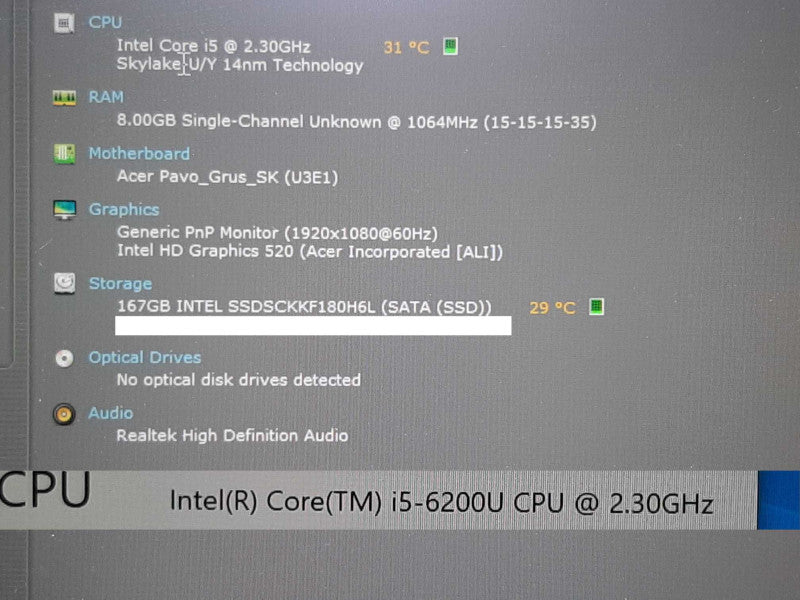 Acer TravelMate P449 Series i5-6200U @ 2.30GHz 8GB RAM 180GB SSD +