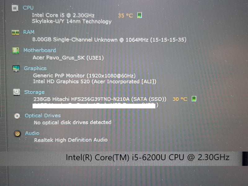 Acer TravelMate P449 Series i5-6200U @ 2.30GHz 8GB RAM 256GB SSD - No WebCam +