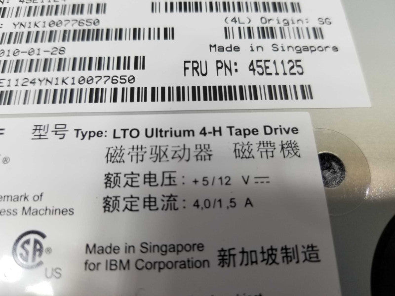 (FRU PN 45E1125)- IBM Half High LTO Ultrium 4 -H SAS Tape Drive ~