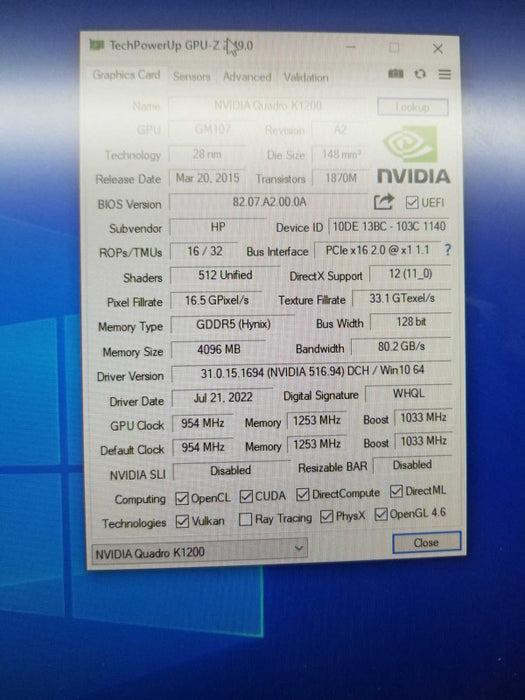 NVIDIA Quadro K1200 4GB GDDR5 Graphics card ~