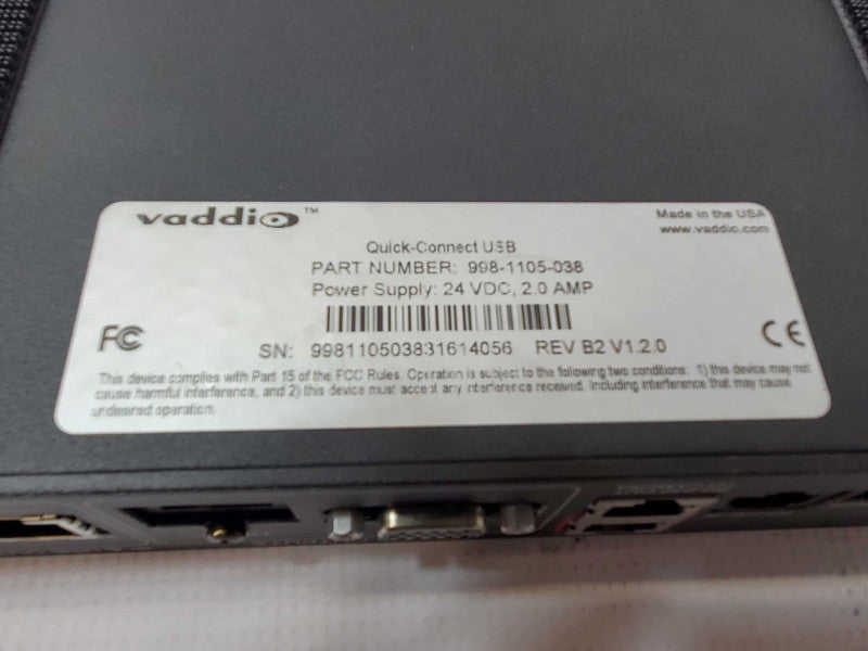 vaddio quick connect usb 998-1105-038, Tested to power on, AS-IS _