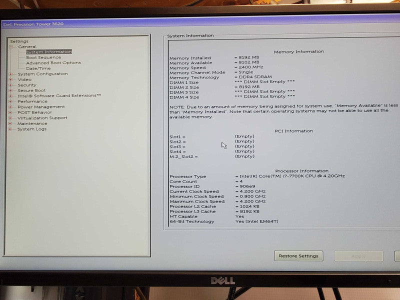 Dell Precision T3620, Core I7-7700K 4.2GHz, 8GB DDR4, 1x 3.5\\" HDD Tray _