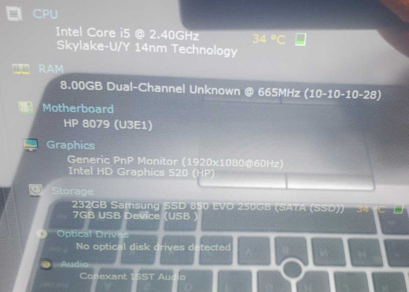 HP EliteBook 840 G3 i5-6300U @ 2.4 GHz 8GB DDR4 250GB SSD (