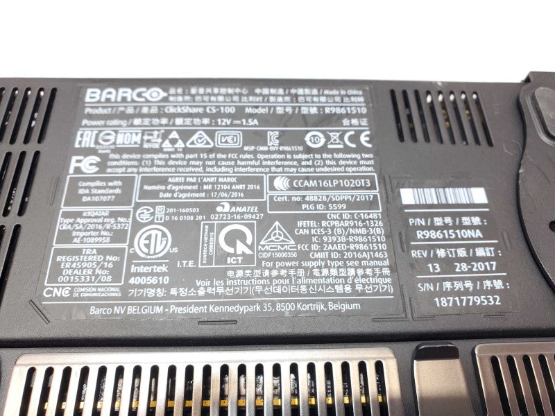 Barco ClickShare CS-100 Wireless Presentation System, No Buttons _
