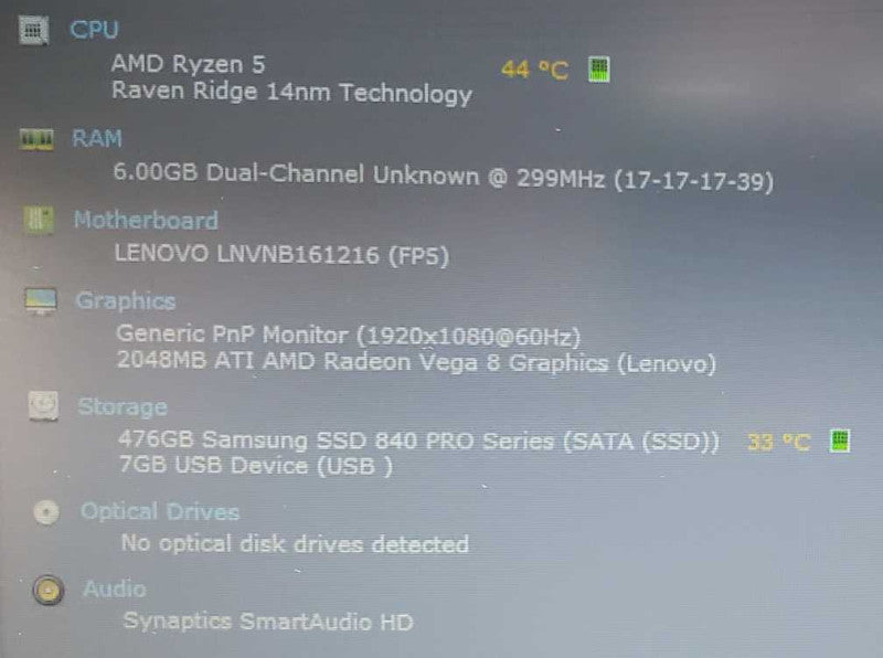 Lenovo V330-14ARR Ryzen 5 2500U @ 2.0 GHz 6GB DDR4 500GB SSD Radeon Vega 8 2GB DDR4 (