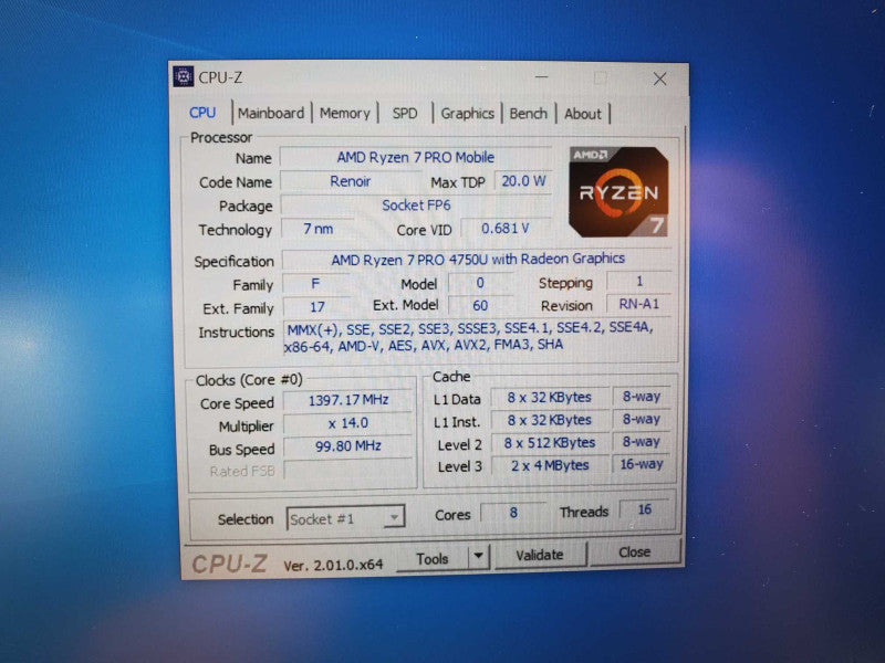 Lenovo ThinkPad T14 Ryzen 7 4750U 22GB DDR4 500GB SSD ATI Radeon 2GB (