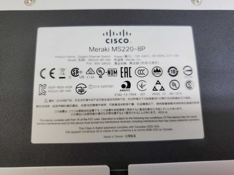 Cisco Meraki MS220-8P-HW / 8-Port PoE GbE Switch Claimed )