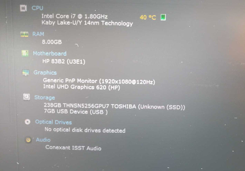 HP EliteBook 840 G5 Core i7-8550U @ 1.8 GHz 8GB DDR4 250GB SSD (