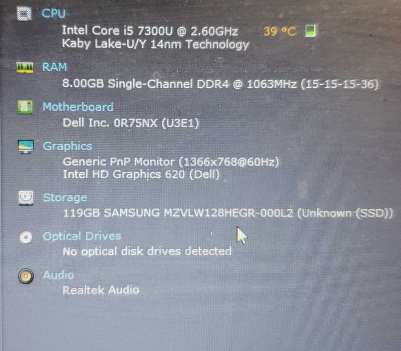 Dell Latitude 5480 Core i5-7300U @2.6GHz 8GB DDR4 120GB SSD )