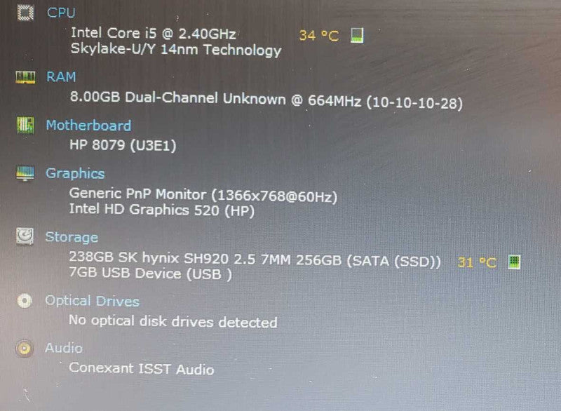 HP EliteBook 840 G3 Core i5-6300U @ 2.4 GHz 8GB DDR4 250GB SSD (