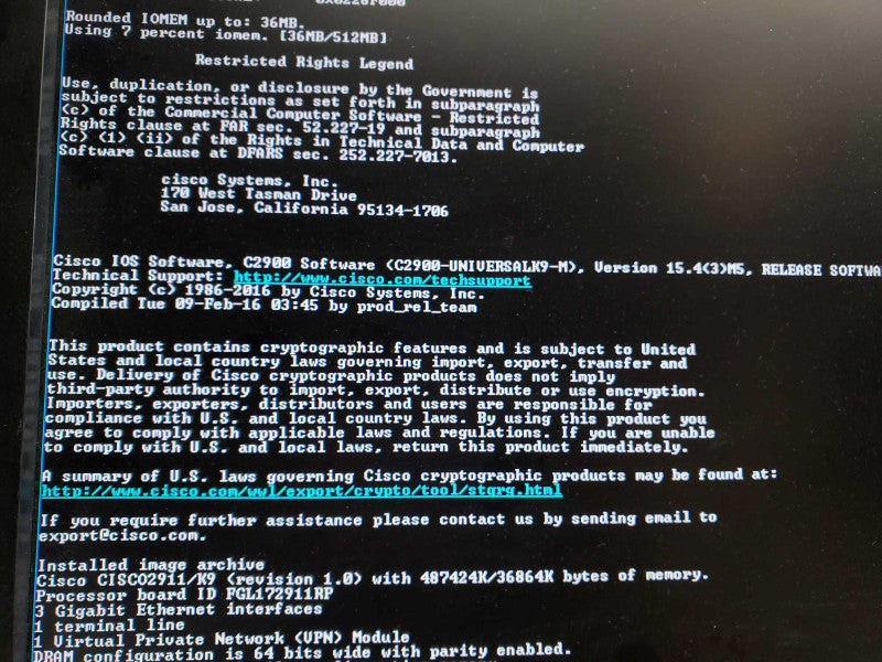Cisco Cisco2911/K9 2911 Integrated Service Router _ Factory Reset )