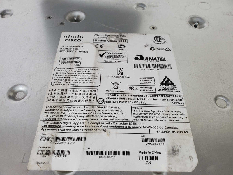 Cisco Cisco2911/K9 2911 Integrated Service Router _ Factory Reset )