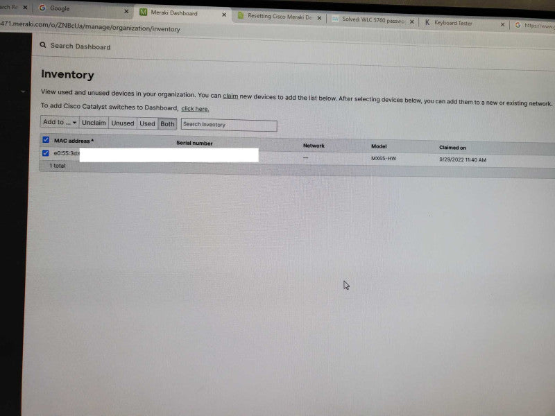 Cisco Meraki MX65 MX65-HW Cloud Managed Security Appliance UNCLAIMED )