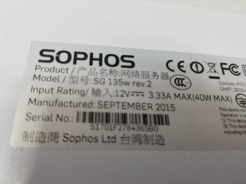 Sophos SG-135 Rev.2 - UTM Firewall Security Appliance 8-Port No Power Adapter ~