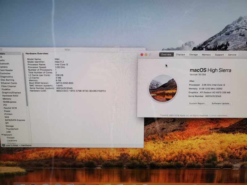 iMac 21.5\\" Mid 2010 i3-540 3.06GHz 8GB RAM 500G HDD ATI Radeon HD 4670 256 MB )