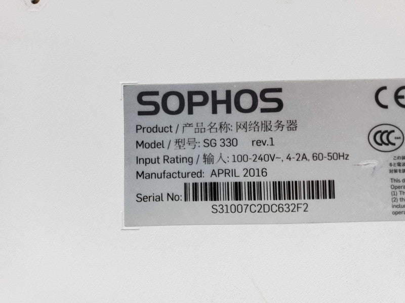 Sophos SG 330 Rev. 1 Firewall Security Appliance, Factory Reset, Read _