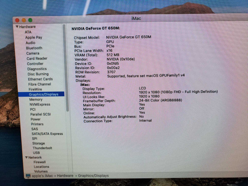 Apple iMac L2012 A1418 Core i5-3470S 2.9GHz 8GB Ram 1TB HDD, Catalina, SEE _