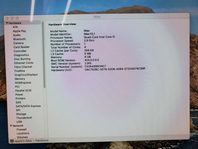 Apple iMac L2012 A1418 Core i5-3470S 2.9GHz 8GB Ram 1TB HDD, Catalina, SEE _