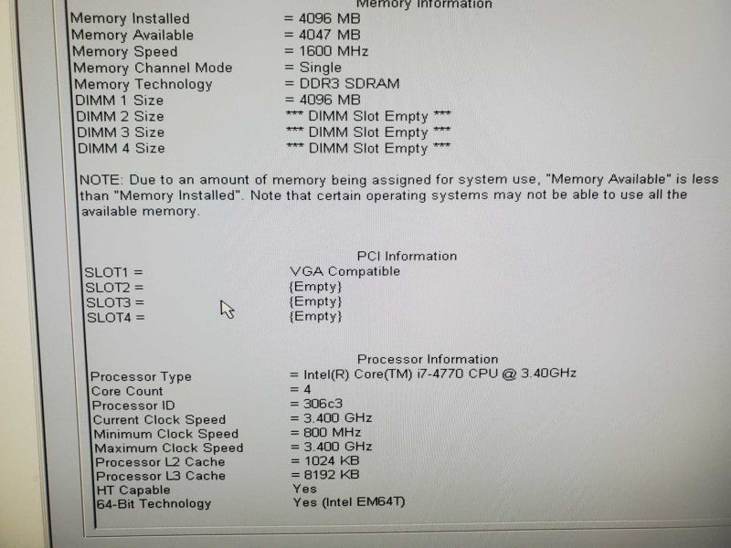 Dell OptiPlex 9020, i7-4770 3.4GHz 8GB DDR3 No HDD (READ) |