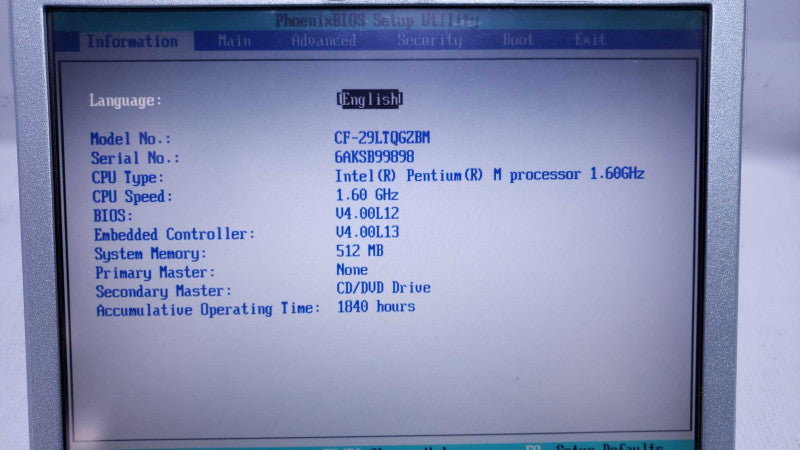 Panasonic ToughBook CF-29 Laptop Pentium M@1.6GHz 512MB 1840 Hours No HDD [
