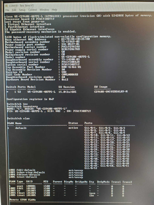 Cisco WS-C2960X-48FPS-L 48x Port PoE 740W managed switch Factory reset _