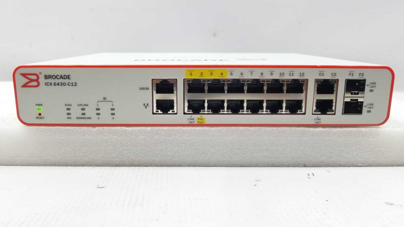 Brocade ICX6430-C12 Compact Fanless Gigabit Switch w/4 POE+ Ports ~