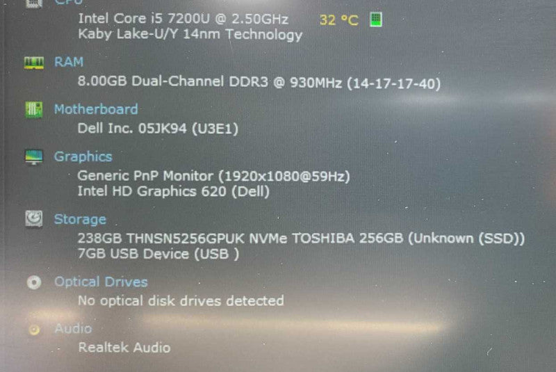 Dell XPS P54G Core i5-7200U @ 2.5 GHz 8GB Ram 250GB SSD (
