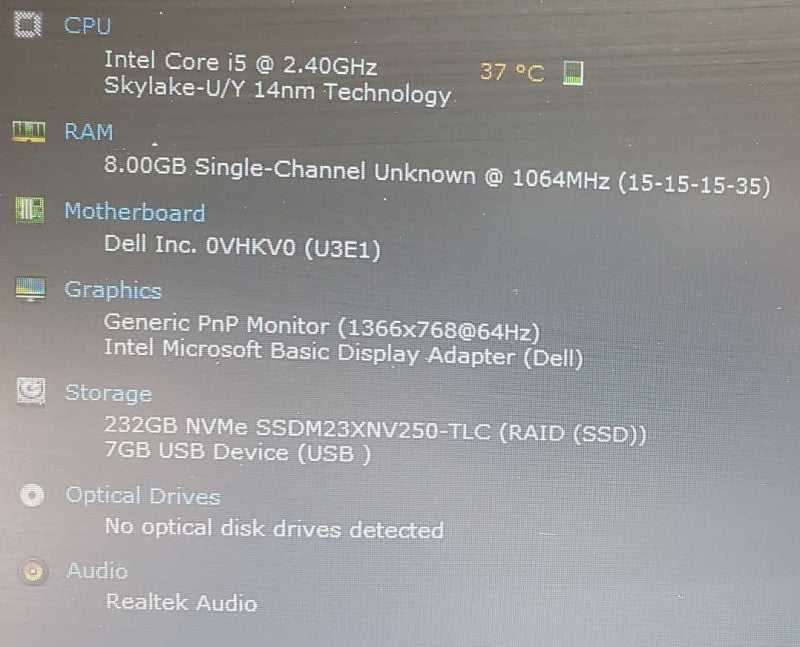 Dell Latitude E5470 Core i5-6300U @ 2.4 GHz 8GB DDR4 250GB SSD (
