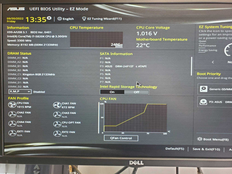 Custom/Asus Tower PC, Core I7-5820K 3.3GHz, 8GB DDR4, No HDD _