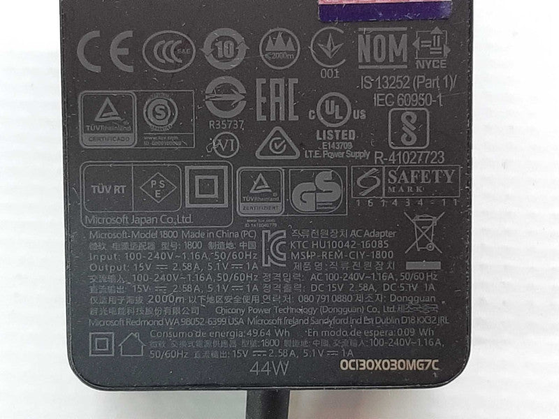 Genuine Microsoft Surface Pro 44W AC Adapter Model 1800 - 15V 2.58A / 5.1V 1A +