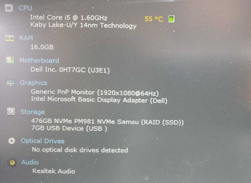 Dell Latitude 5510 Core i5-10210U @ 1.6 GHz 16GB DDR4 500GB SSD (
