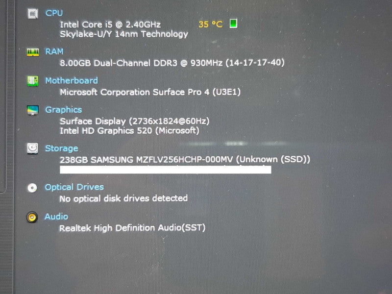 Microsoft Surface Pro 4 i5-6300U @ 2.4GHz 8GB RAM 256GB SSD - READ +