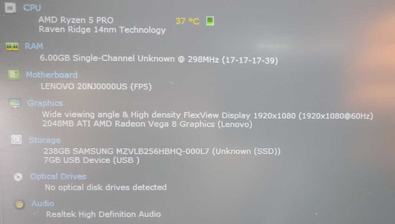 Lenovo T495s Ryzen 5 Pro 3500 @ 2.1 GHz 8GB 250GB SSD Radeon Vega 8 2GB (