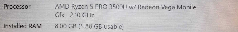 Lenovo T495s Ryzen 5 Pro 3500 @ 2.1 GHz 8GB 250GB SSD Radeon Vega 8 2GB (