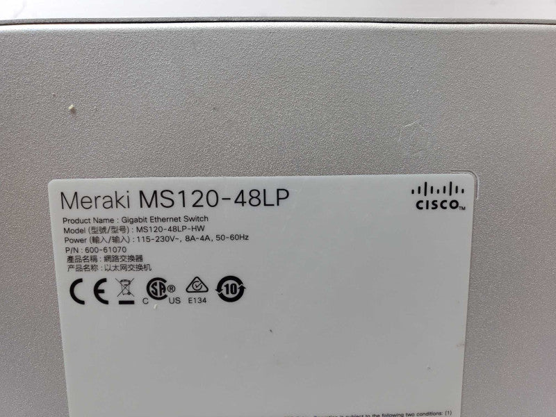 Cisco Meraki MS120-48LP-HW 48-Port Gig ethernet Switch, CLAIMED, AS-IS, SEE _
