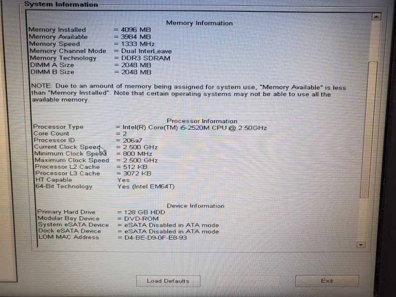 Dell XFR P21G E6420 15\\" i5-2520M 2.5GHz 4GB DDR3 128GB HDD (Wiped) |