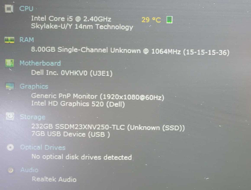 Dell Latitude E5470 Core i5-6300U @ 2.4 GHz 8GB DDR4 250GB SSD (
