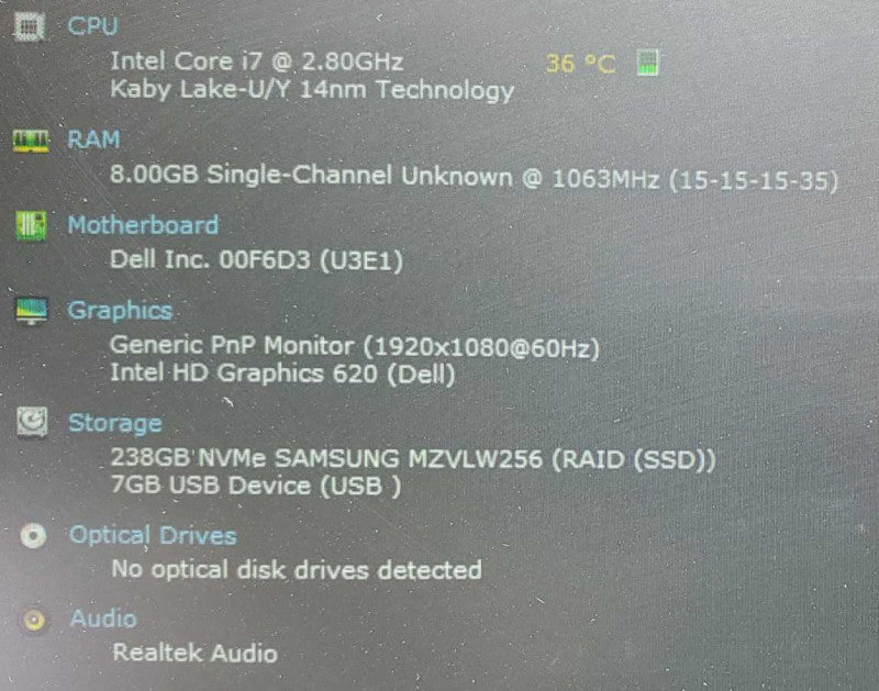 Dell Latitude 7480 Core i7- 7600U @ 2.8 GHz 8GB DDR4 250GB SSD (