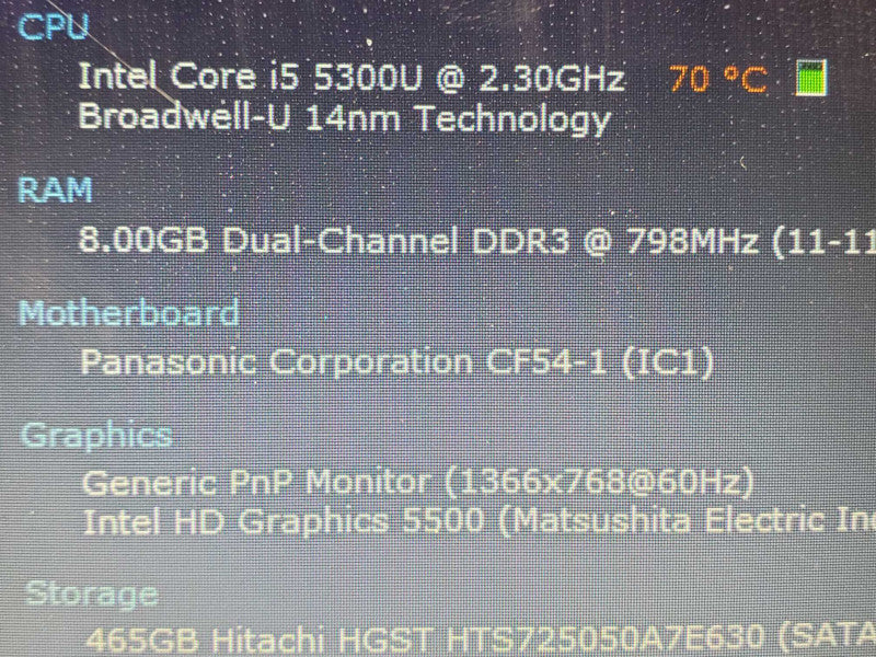 Panasonic Tougbook CF-54 i5-5300U 2.3GHz 8GB DDR3 500GB HDD |