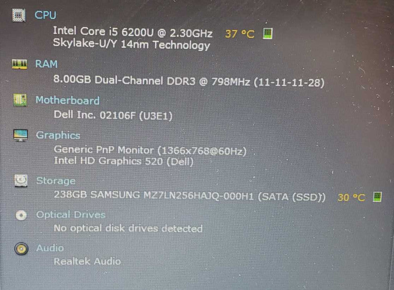 Dell Latitude 3570 Core i5-6200U @2.3GHz 8GB DDR3 238GB SSD )
