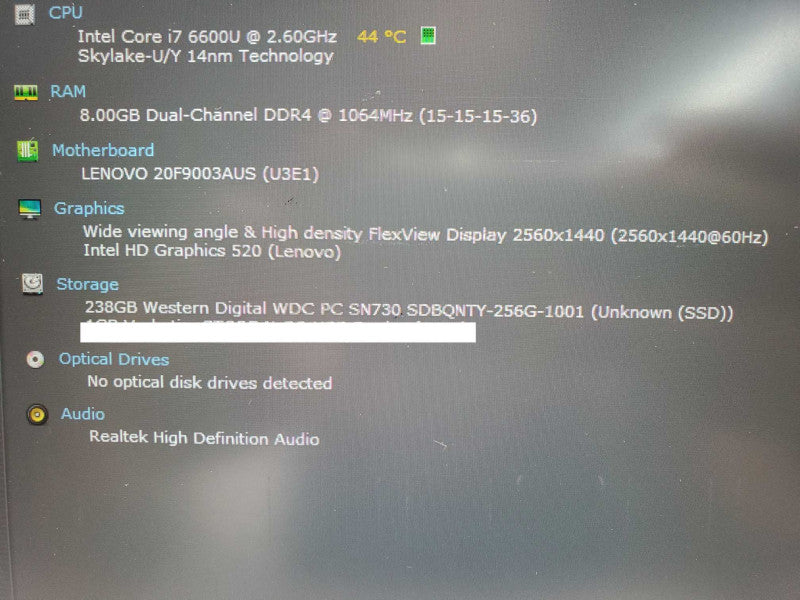 Lenovo T460S, Core i7-6600U 2.6GHz, 8GB DDR4, 256GB SSD, w/ Power Adapter, SEE _