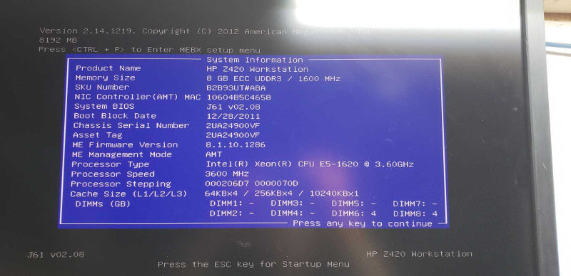 HP Z420 workstation Xeon E5-1620 @ 3.60ghz / 8gb ram / firepro V5900 #