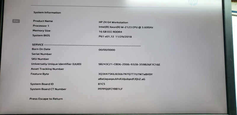 HP Z4 Xeon W2123 @ 3.60ghz / 16gb ram / quadro P2000 / no HDDs #