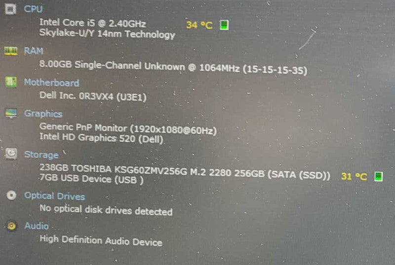 Dell Latitude E5570 Core i5-6300U @ 2.4 GHz 8GB Ram 250GB SSD (