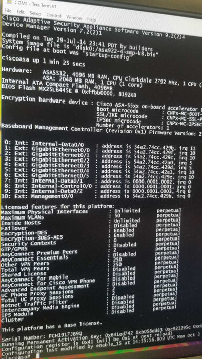 Cisco ASA5512-X Firewall Adaptive Security Appliance W/ Base License ~