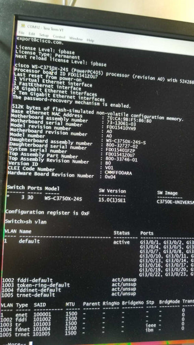 Cisco WS-C3750X-24S-S 24 Port 3750X IP Base Switch, FACTORY RESET ~