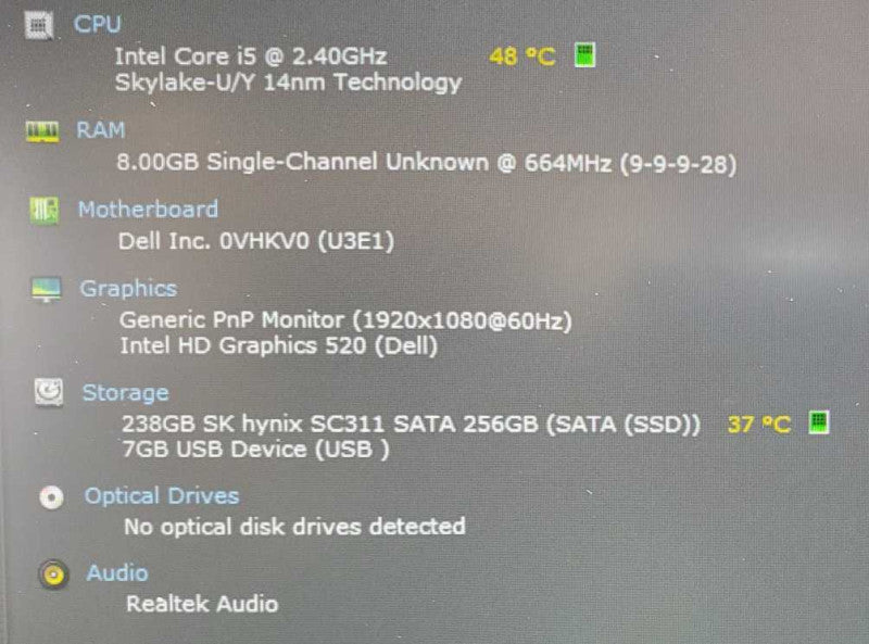 Dell Latitude E5470 Core i5-6300U @ 2.4 GHz 8GB Ram 250GB SSD (