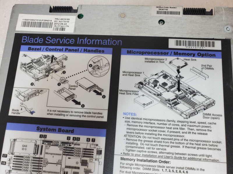 IBM 46C9189 Blade Server System Board, 2x Xeon E5-2650, 32GB DDR3 _