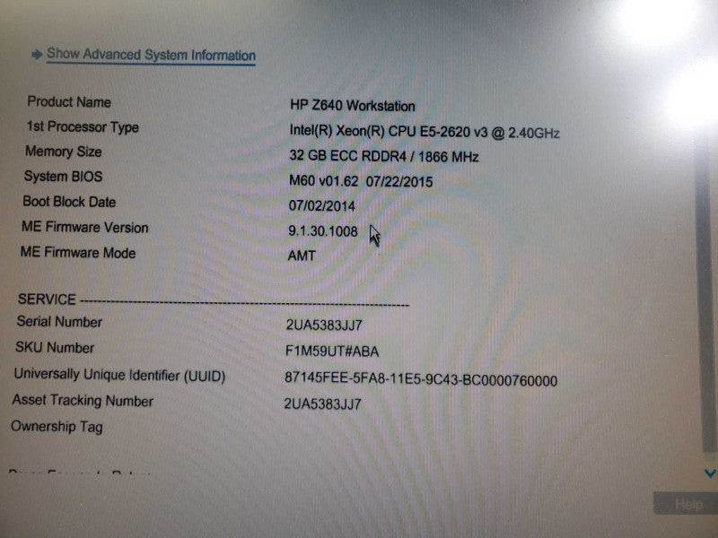 HP Z640 Workstation Xeon E5-2620 V3 @ 2.4GHz 32G DDR4 No HDD No GPU  )