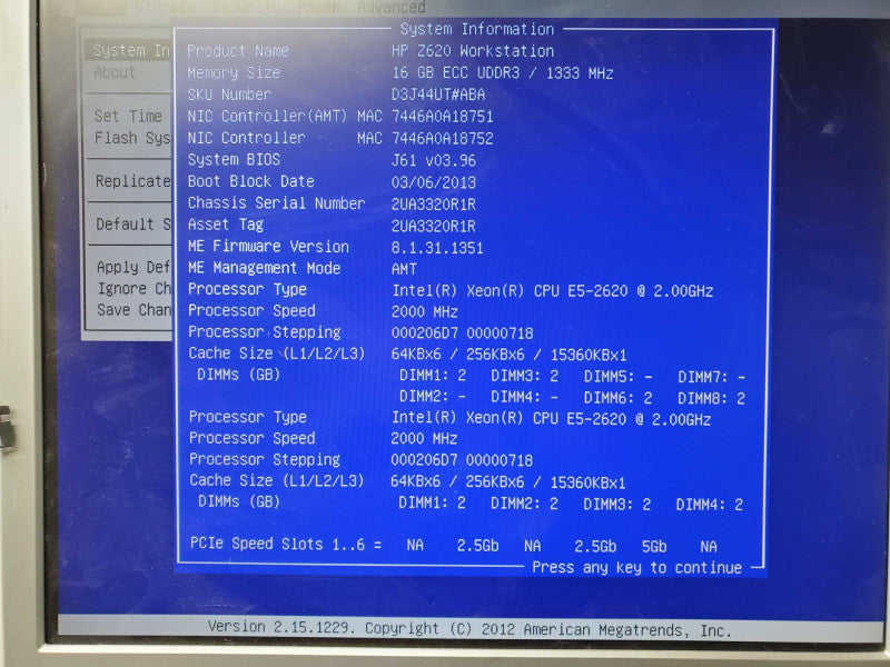 HP Z620 Workstation Xeon E5-2620 @2.0GHz 16GB DDR3 No HDD No GPU )